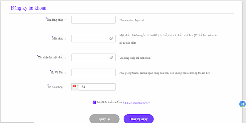 Người chơi phải sử dụng thông tin thật để đăng ký tài khoản